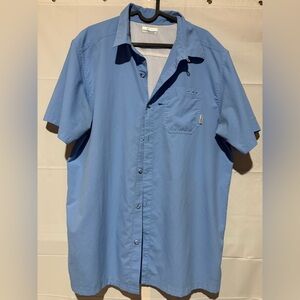 Men's Columbia PFG Blue Short Sleeve Fishing Shirt Size Large Medium Blue
